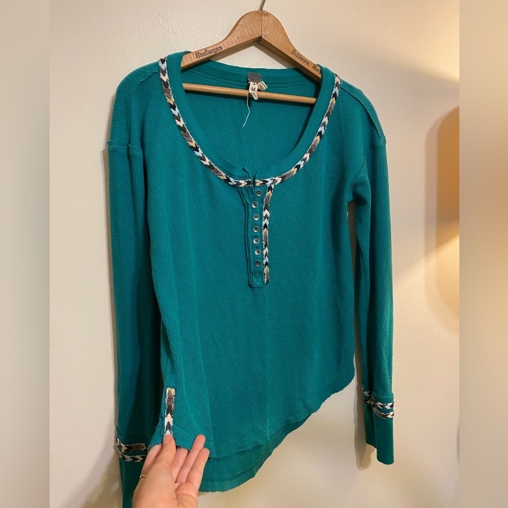 Free People|| Rainbow Thermal Long Sleeve W/ Embroidery. Worn Once, Gre… - Picture 3 of 11